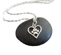 Collar de plata de ley 925 con forma de corazón y huella de perro, colgante pequeño con un gato, amuleto de amor animal, joyería para mamá de cuatro patas | Con cadena de 45 cm | Chapado en plata |