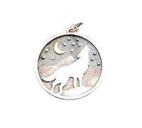 Collar de plata de ley 925 con lobo aullando y luna de bronce. Símbolo animal espiritual del bosque. Colgante de poder. Instinto feroz, fuerza leal, regalo|Con cadena de 45 cm|Chapado en plata|_3150