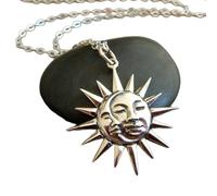 Collar de plata de ley 925 con luna creciente y sol, dije celestial, astrología, pequeño y delicado colgante, joyería para uso diario, regalo para día, noche, cera, menguante | con cadena de 45 cm