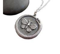Collar de plata de ley 925 con serpiente y mariposa ouroboros. Serpiente pequeña. Cola mordedora. Amuleto místico de Halloween, vida eterna infinita|con cadena de 45 cm|chapado en plata|LK_PNK_02887