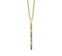 Collar de plata de ley 925 de 1,5 mm chapado en 14 quilates con barra vertical de circonita cúbica colorida con extensión de 5 centímetros, 41 cm, regalo de joyería para mamá, talla única, Zirconia