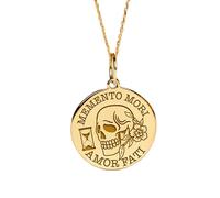 Collar de plata de ley 925 de 22-24 mm | Cadena de 45 cm | Memento Mori | Colgante Memento Mori | Delicado dije Amor Fati | Joyería bañada en oro | L_02099