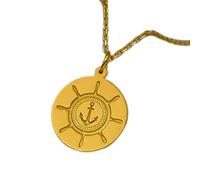 Collar de plata de ley 925 de 22-26 mm|Cadena de 45 cm|Timón de barco - Joyería náutica, colgante marítimo hecho a mano para amantes del mar, accesorio perfecto para marineros|Baño de oro|LK_PNK_01879