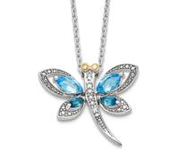 Collar de plata de ley 925 de 22,5 mm, chapado en rodio de 14 quilates, Lt Bt London Bt de diámetro y libélula, 46 cm de diámetro, 43 cm, regalo de joyería para mamá, talla única, Gema Metal Piedra