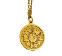 Collar de plata de ley 925 de 22 mm | Cadena de 45 cm | Abeja girasol: símbolo natural de alegría y abundancia | Amuleto floral para mujeres espirituales | Grabado gratuito | Baño de oro | L_01839