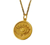 Collar de plata de ley 925 de 22 mm | Cadena de 45 cm | Amuleto protector contra el mal de ojo | Amuleto de la suerte | Espiritual | Talismán turco minimalista | Baño de oro | L_01915