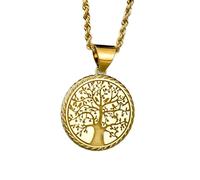 Collar de plata de ley 925 de 22 mm|Cadena de 45 cm|Collar de cuerda con el árbol de la vida|Joyería simbólica|Colgante con pájaros|Dije|Medalla familiar|Joyería artesanal bañada en oro|LK_PNK_00347