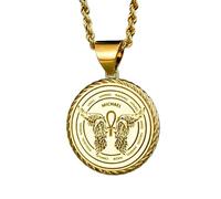 Collar de plata de ley 925 de 22 mm (cadena de 45 cm) | Joyas de protección de ángeles arcángeles | Colgante de amuleto de ángeles guardianes | Dije de ankh con alas | Religioso | Baño de oro | 00382
