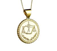 Collar de plata de ley 925 de 22 mm|Collar con moneda de abogado|Colgante de balanza de la justicia con cuerda redonda|Dije grabado|Joyería|Gratuidad|Joyería artesanal con baño de oro|LK_PNK_00314