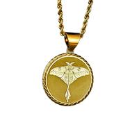 Collar de plata de ley 925 de 22 mm|Collar de cuerda de polilla|Joyería de mariposa lunar|Colgante|Amuleto simbólico|Mejor amiga|Disco gótico|Medalla mística|Joyería artesanal bañada en oro|_0358