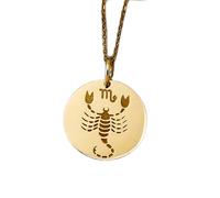 Collar de plata de ley 925 de 24 mm | Cadena de 45 cm | Amantes de la astrología Virgo | Dije grabado | Colgante con el signo del zodíaco "Mejor amiga" | Delicado baño de oro para mujer | L_02045