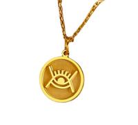 Collar de plata de ley 925 de 24 mm | Cadena de 45 cm | Colgante adinkra del universo, símbolo del ojo africano, disco de omnipresencia, cumpleaños | Joyería hecha a mano chapada en oro | LK_PNK_01022