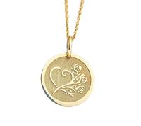 Collar de plata de ley 925 de 24 mm | Cadena de 45 cm | Collar con rosas en forma de corazón | Colgante de moneda | Joyería delicada con rosas | Dije | Joyería artesanal bañada en oro | LK_PNK_00015