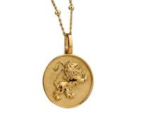 Collar de plata de ley 925 de 24 mm|Cadena de 45 cm|Signo del zodiaco Leo para mujer|Amuleto de león|Colgante de verano|Joyería de cumpleaños|Leo|Joyería artesanal con baño de oro|LK_PNK_00420