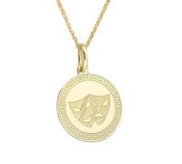 Collar de plata de ley 925 de 24 mm|Collar con máscaras de comedia y tragedia|Colgante de máscara de teatro|Joyería con monedas|Colgante de arte dramático|Joyería artesanal con baño de oro|LK_PNK_0016