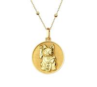 Collar de plata de ley 925 de 24 mm|Collar de gato maneki neko|Joyería con moneda de la fortuna|Colgante de la suerte|Brazo chino que saluda|Amuleto japonés|Joyería artesanal bañada en oro|LK_PNK_0416