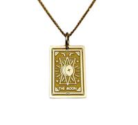 Collar de plata de ley 925 de 24 x 16 mm | Cadena de 45 cm | Carta del tarot de la Luna para mujer | Colgante grabado | Amuleto de lectura | Joyería | Joyería artesanal con baño de oro | LK_PNK_00913