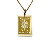 Collar de plata de ley 925 de 24 x 16 mm|Cadena de 45 cm|Collar con la carta del tarot de la estrella|Colgante rectangular|Dije|Joyería delicada|Joyería hecha a mano con baño de oro|LK_PNK_00902