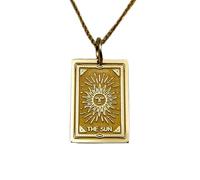Collar de plata de ley 925 de 24 x 16 mm|Cadena de 45 cm|Collar con la carta del tarot del sol|Dije delicado|Colgante rectangular para mujer|Dije grabado|Joyería hecha a mano chapada en oro|_0914