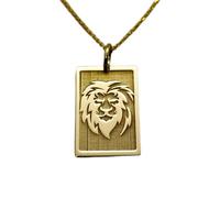 Collar de plata de ley 925 de 24 x 19 mm|Cadena de 45 cm|Collar con cabeza de león y carta del tarot|Colgante|Charm de Leo|Joyería|Delicado colgante cuadrado|Joyería artesanal bañada en oro|_0512