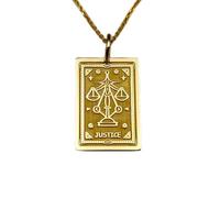 Collar de plata de ley 925 de 24 x 19 mm|Cadena de 45 cm|Collar con la carta del tarot de la justicia|Colgante rectangular|Dije de escamas|Dije delicado|Joyería artesanal bañada en oro|LK_PNK_00519