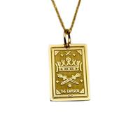 Collar de plata de ley 925 de 24 x 19 mm | Cadena de 45 cm | Collar con la carta del tarot del emperador | Colgante rectangular | Joyería | Colgante | Joyería artesanal bañada en oro | LK_PNK_00518
