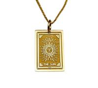 Collar de plata de ley 925 de 24 x 19 mm|Cadena de 45 cm|Collar con la carta del tarot y el sol|Dije delicado|Joyería para mujer|Tarjeta|Collar con el sol|Chapado en oro hecho a mano|LK_PNK_00516