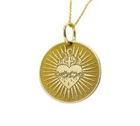 Collar de plata de ley 925 de 25 mm | cadena de 45 cm | colgante de disco del sagrado corazón | collar | medalla religiosa | corazón llameante | joyería hecha a mano chapada en oro | LK_PNK_00813