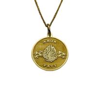 Collar de plata de ley 925 de 25 mm | Cadena de 45 cm | Dije de la filosofía Amor Fati | Joyería estoica | Colgante de moneda Memento Mori | Baño de oro | 00970