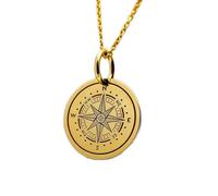 Collar de plata de ley 925 de 26 mm | Cadena de 45 cm | Brújula | Colgante de brújula con moneda | Joyería de brújula | Brújula con estrella polar | Viajero | Joyería chapada en oro | 00766