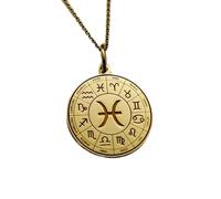 Collar de plata de ley 925 de 26 mm | Cadena de 45 cm | Colgante de Piscis | Joyería de Piscis | Amuleto de signo del zodíaco | Colgante de signo astrológico | Baño de oro para cumpleaños | 00541