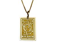 Collar de plata de ley 925 de 26 x 19 mm|Cadena de 45 cm|Collar con la carta del tarot del mundo|Colgante de mapa delicado|Dije de globo terráqueo|Joyería|Joyería artesanal bañada en oro|LK_PNK_00696