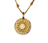 Collar de plata de ley 925 de 28 mm | Cadena de 45 cm | Colgante de flor de disco de girasol | Joya de margarita | Delicado dije de sol | Cumpleaños | Colgante floral de verano | Baño de oro | 00788