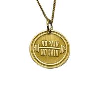 Collar de plata de ley 925 de 28 mm|Cadena de 45 cm|Collar "Sin dolor no hay ganancia"|Colgante de fitness|Gimnasio para él|Levantamiento de pesas|Gimnasio|Joyería artesanal bañada en oro|LK_PNK_00560
