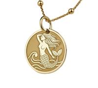 Collar de plata de ley 925 de 28 mm | Cadena de 45 cm | Joyería de sirena con leyenda marina | Amuleto marítimo | Talismán náutico | Colgante de viajero | Joyería de sirena | Baño de oro | 00705