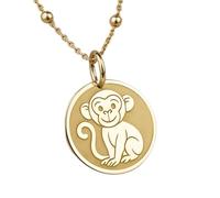 Collar de plata de ley 925 de 28 mm|Collar con el signo del mono|Joyería del horóscopo chino|Amuleto del año de nacimiento|Amuleto del zodiaco|Buena fortuna|Joyería artesanal bañada en oro|LK_PNK_0655
