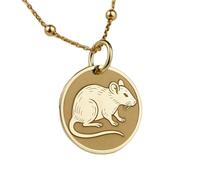 Collar de plata de ley 925 de 28 mm|Collar con el símbolo de la rata|Joyería de animales espirituales|Amuleto del horóscopo chino|Colgante del zodiaco|Aniversario|Joyería artesanal bañada en oro|_0652