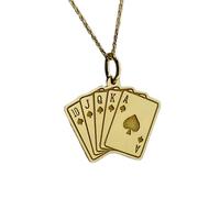 Collar de plata de ley 925 de 28 mm | Collar de naipes | Colgante de póker | Joyería con as de picas, rey, reina y escalera real | Jugador de cartas | Joyería artesanal bañada en oro | LK_PNK_00758