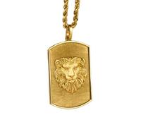 Collar de plata de ley 925 de 30 x 19 mm|Cadena de 45 cm|Collar con placa de identificación de león|Colgante|Placa de cuerda con la palabra fuerza y coraje|Joyería artesanal con baño de oro|_0469