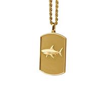 Collar de plata de ley 925 de 30 x 19 mm|Cadena de 45 cm|Collar con placa de identificación de tiburón|Joyería para hombre|Dije de cuerda|Navidad|Joyería marinera|Chapado en oro hecho a mano|_0424