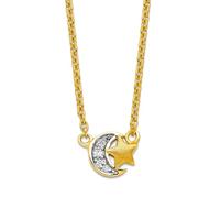 Collar de plata de ley 925 en tono dorado con circonita cúbica de imitación de diamante satinado y luna celestial pulida, 43 cm, regalo de joyería para mamá, talla única, Zirconia cúbica Gema Oro