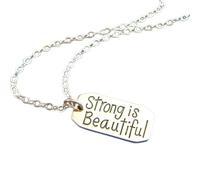 Collar de plata de ley 925 "Fuerza es hermosa, pequeña palabra inspiradora, joyería, colgante con lema y cita inspiradora, fuerza, mujeres, dije feminista|con cadena de 45 cm|chapado en plata|_2656