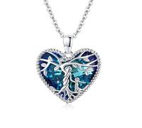 Collar de plata de ley 925 para mujer, árbol de la vida, colgante de corazón de la familia, regalos para mamá, niños y niñas, 20 * 17 * 9.5 mm, Plata esterlina, No es una piedra preciosa