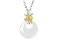 Collar De Plata De Ley 925 para Mujer con Colgante De 12 Deidades Florales. Delicado Colgante De Calcedonia Blanca Ping An Kou. Joyería Protectora. Regalo De Cumpleaños. Agosto. Dulce Osmanthus.