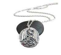 Collar de plata de ley 925, réplica de moneda de dragón, poderoso guardián de la protección, mitología, sabiduría, colgante alado, fuerza, fuerte amuleto gif|con cadena de 45 cm|chapado en plata|_2648
