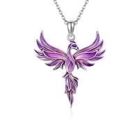 Collar de plata de ley con colgante de fénix morado ascendente, joyería de animales, regalo para mujer