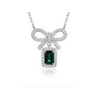 Collar de plata de ley con lazo de cristal con colgante de piedra verde esmeralda, halo de diamantes de circonita cúbica (colgante de diamante verde chapado en oro, plata de ley 925 0,5 quilates), 4.5