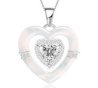 Collar de plata de ley con piedra natal para mujer, collares de concha de nácar, collar de doble corazón para esposa, regalo de joyería para mujeres, mamá, novia, 18inches, Oro, Circonita cúbica