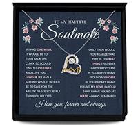 Collar de plata de ley con texto en inglés «To My Beautiful Soulmate», corazón perdido, regalos para esposa, cumpleaños, de marido, regalo romántico para mi mejor esposa, aniversario, Plata esterlina