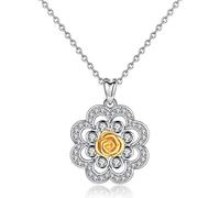 Collar de plata esterlina 925 Flor de diamante Chapado en oro rosa Colgante de amor Joyas para damas Caja de regalo de joyería elegante Regalo de cumpleaños para niña-Pendant+chain-Onesize